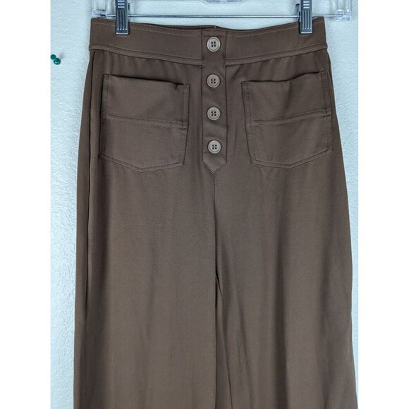 HALARA Wide Leg Brown High Waisted Pants Casual Pockets S Women Trousers - Picture 2 of 8